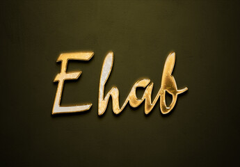 Old gold text effect of Arabic name Ehab with 3D glossy style Mockup.
