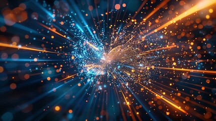 Fototapeta premium Abstract technology background showcasing high speed global data transfer, ultra-fast broadband connections, digital explosion, and cyber tech motion.