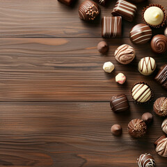 Gourmet chocolates on wooden desk