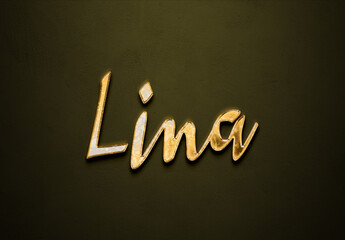 Old gold text effect of Arabic name Lina with 3D glossy style Mockup. © Fayazravat143