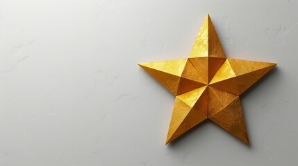 3D gold star floating on a flat clear background high gloss finish ample text space symbolizing achievement