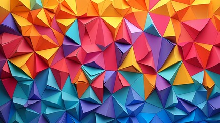 Obraz premium Papercut abstract design with tessellated triangles in bright hues, lively and playful