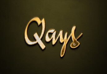 Old gold text effect of Arabic name Qays with 3D glossy style Mockup.