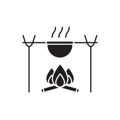 Campfire and kettle icon design, isolated on white background, vector illustration