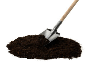 Shovel and pile of soil isolated on white