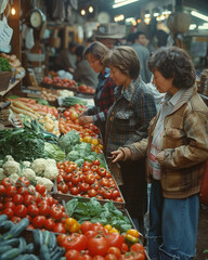 Customers browsing fresh produce at a farmers market.