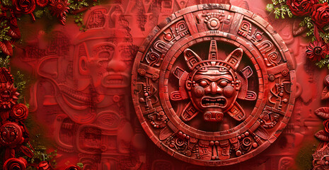 Naklejka premium A red and gold circle with a face on it