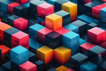 Minimalist isometric design featuring alternating rhombuses in cool, calming colors,