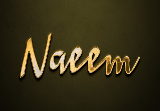 Old gold text effect of Arabic name Naeem with 3D glossy style Mockup.