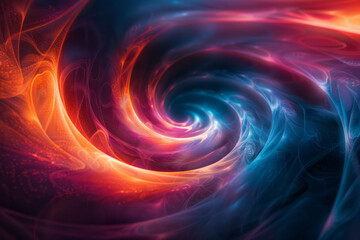 Illustration of a lens generating swirling, spiraling light patterns that create a sense of dynamic movement,