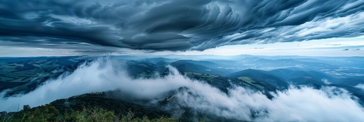 Very cloudy sky over a mountain range