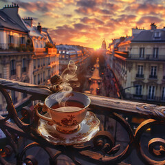Morning tea in balcony. Generative AI