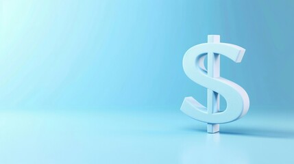 3D dollar symbol floating in a clear space holographic effect light blue background hightech appeal