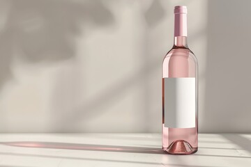 A rose wine bottle with a blank label, light background, ideal for branding mockups, close up, focus on, modern branding theme, dynamic, Composite, soft gradient backdrop