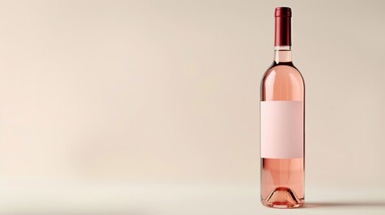 A rose wine bottle with a blank label, light background, ideal for branding mockups, close up, focus on, modern branding theme, dynamic, Composite, soft gradient backdrop