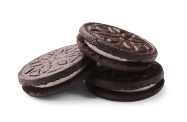 Three tasty sandwich cookies isolated on white