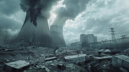 catastrophic nuclear power station accident aftermath dramatic realistic disaster photograph