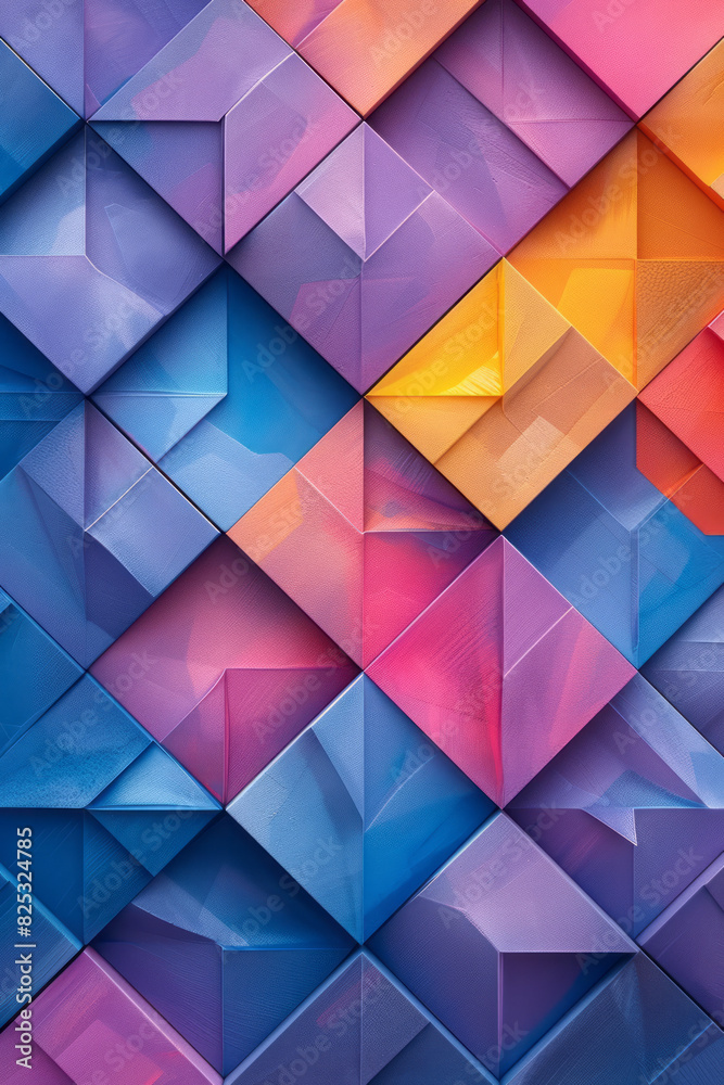 Poster abstract isometric background with alternating triangles and diamonds, creating a 3d effect,