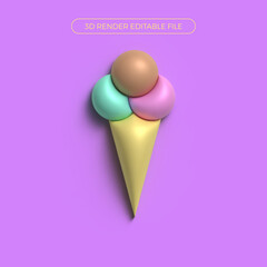 Ice cream Summer Icons 3d Render