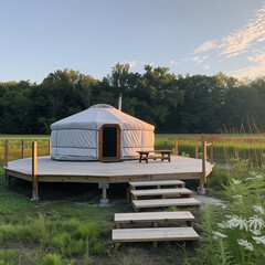 Bohemian Yurt Nestled in a Tranquil Meadow Surrounded by Nature