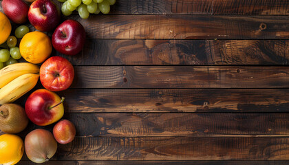Fresh fruit on wooden desk. Generative AI