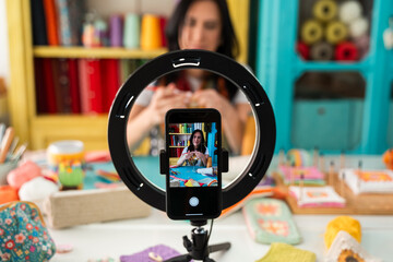 Craft blogger recording diy tutorial video