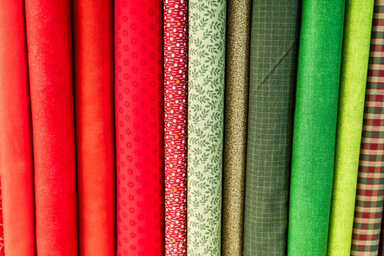 Colorful assortment of fabric rolls