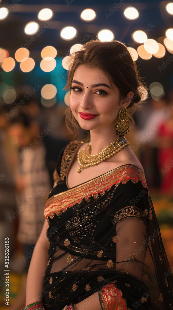 Wall mural young indian woman wearing traditional sari at wedding function