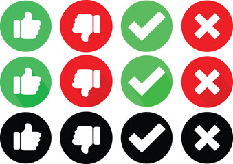 Thumbs up, like.tick,cross ,collection Button notification for social media, vector illustration