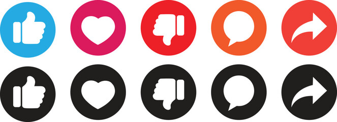 Fototapeta premium Thumbs up, like or heart, comment, share and follow, collection Button notification for social media, vector illustration