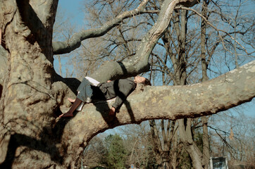 
woman on a tree