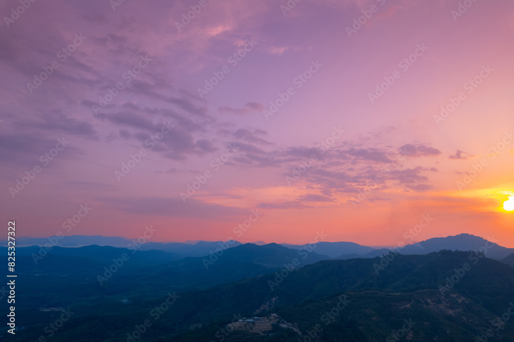 Wall mural beautiful aerial view nature landscape of thailand, amazing sunset phang nga bay tropical tree