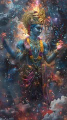 Cosmic Vishnu Amidst Mystical Universe