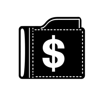 Money wallet black vector icon isolated on transparent background.