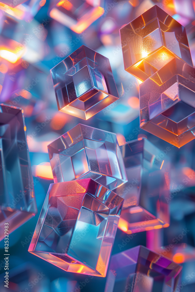 Poster seamless isometric pattern of floating rhombuses creating a dynamic, 3d effect,