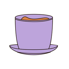 purple plant pot and saucer with soil