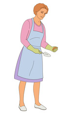 female character woman with a gardening spatula for transplanting plants in her hand