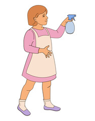 girl with spray for indoor flowers