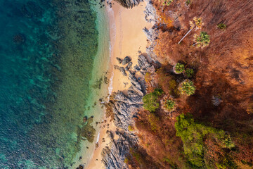 Viewpoint Promthep Cape of Phuket, Amazing aerial view sunset above Nai Harn beach, Thailand travel