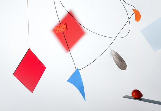 Abstract modern still life with geometric shapes on white background