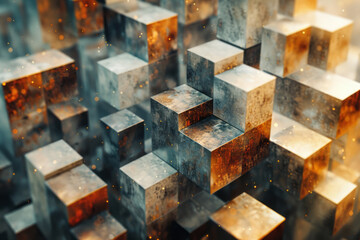 Abstract isometric background featuring floating rhombuses in neutral shades,