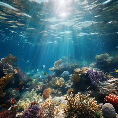 Fototapeta premium beautiful underwater world blue reef on sunny day