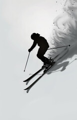 skier in black and white graphic style, generative ai