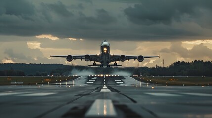 Fototapeta na wymiar Front view of a passenger airplane on the runway, ready for takeoff.