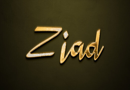 Old gold text effect of Arabic name Ziad with 3D glossy style Mockup.