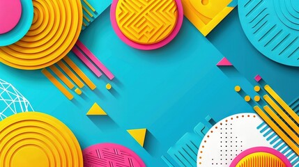  Blue and yellow abstract background with circles and lines at the base becomes a blue background with overlapping yellow, pink circles