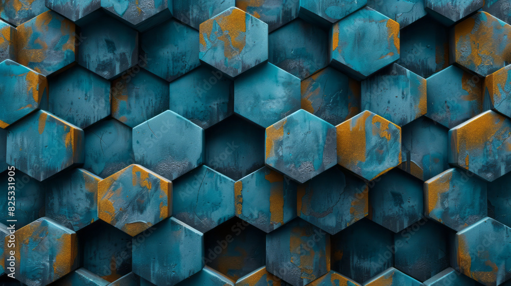 Poster seamless isometric pattern of interlocking cubes creating a honeycomb effect,