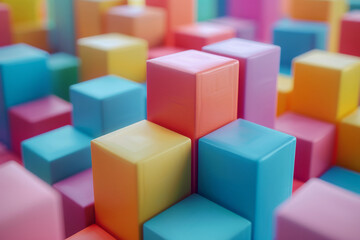 Obraz premium Minimalist isometric design featuring floating cubes in a gradient of colors,