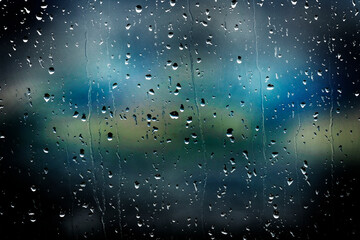 Rain Drops Drips on Window Glass