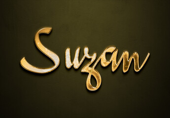 Old gold text effect of Arabic name Suzan with 3D glossy style Mockup.